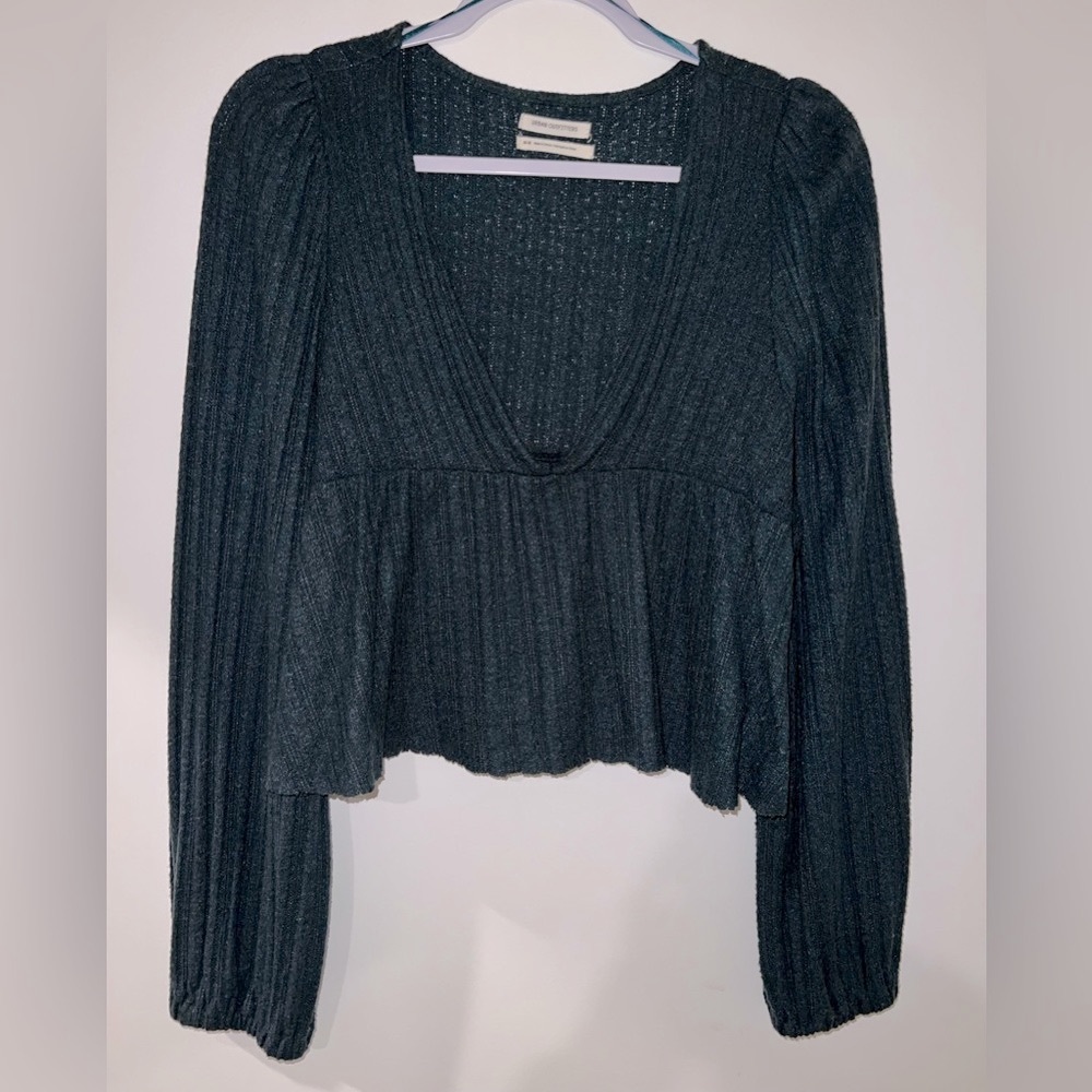 Urban Outfitters Prairie Ribbed Cropped Babydoll Top